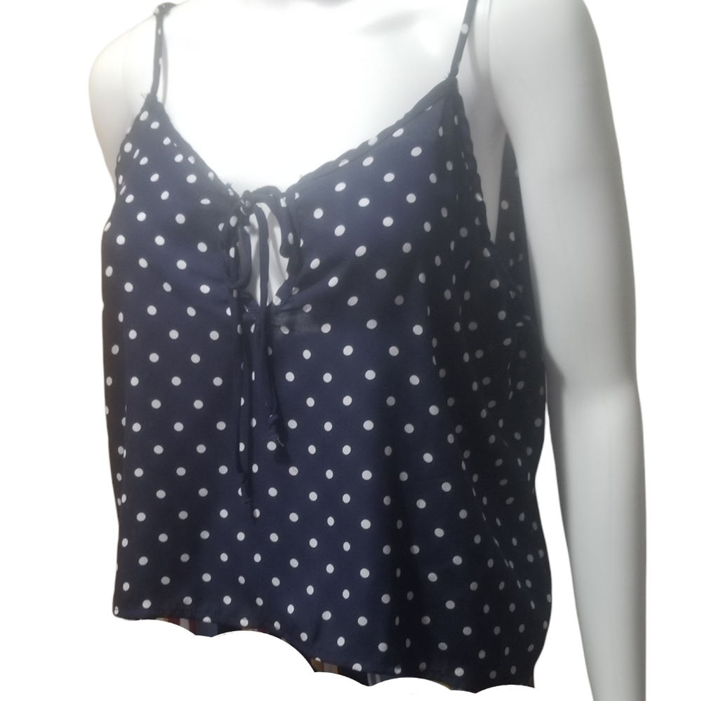 Navy Blue Polka Dot Top Large